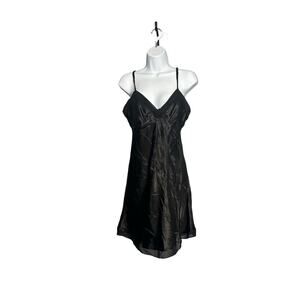 Vintage Madison Intimates Black Satin & Lace Beaded 
Nightgown Slip Dress Small